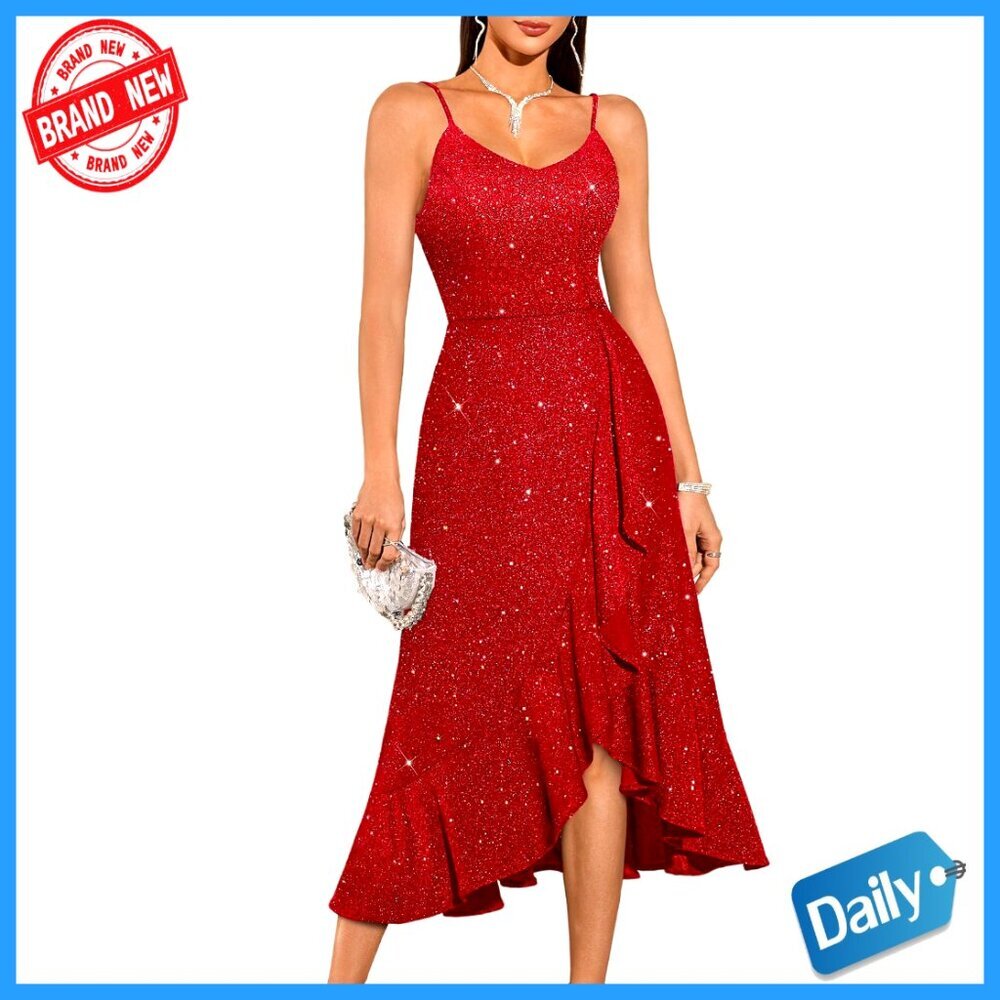 Sequin Fit Flare Dress Formal Wedding Guest Elegant Cocktail Party Evening Wear